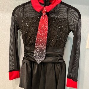 Long sleeve black sequin with red ombré sequin tie Weissman Dance Costume MC